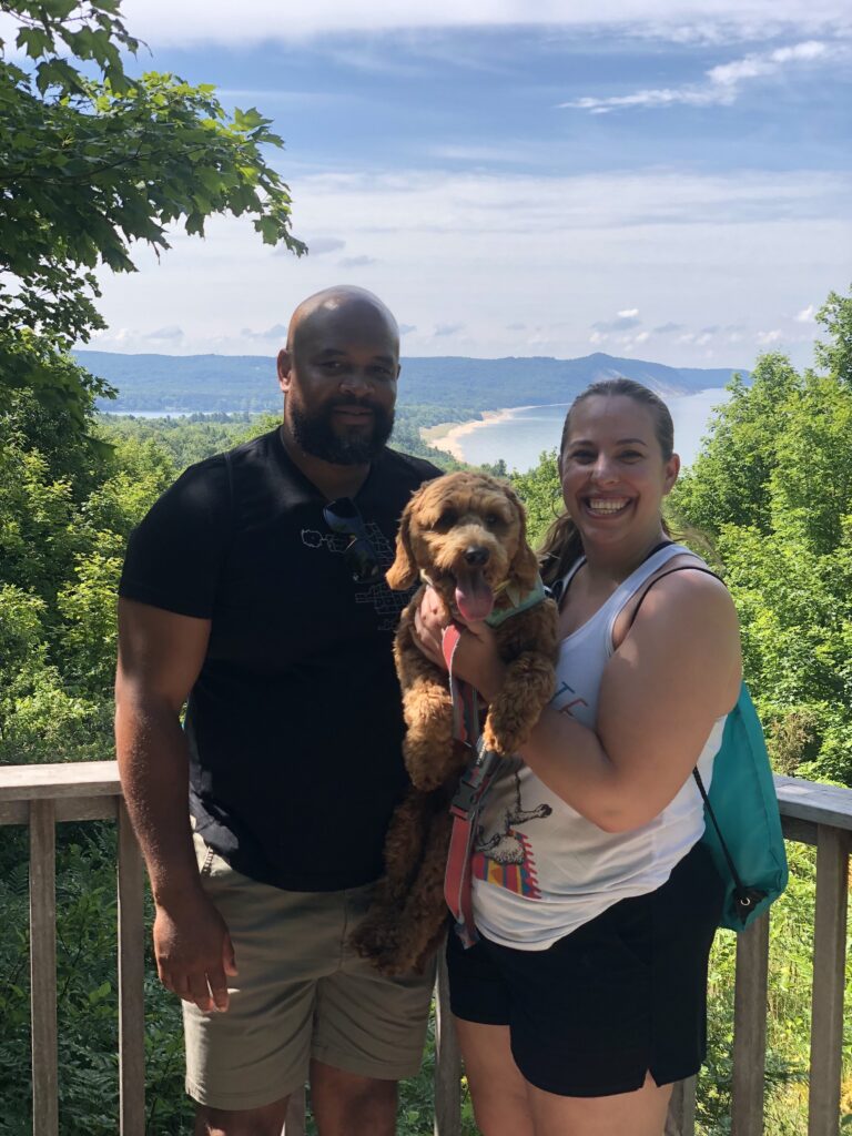 My dog with his favorite Aunt and Uncle hiking in Northern Michigan.