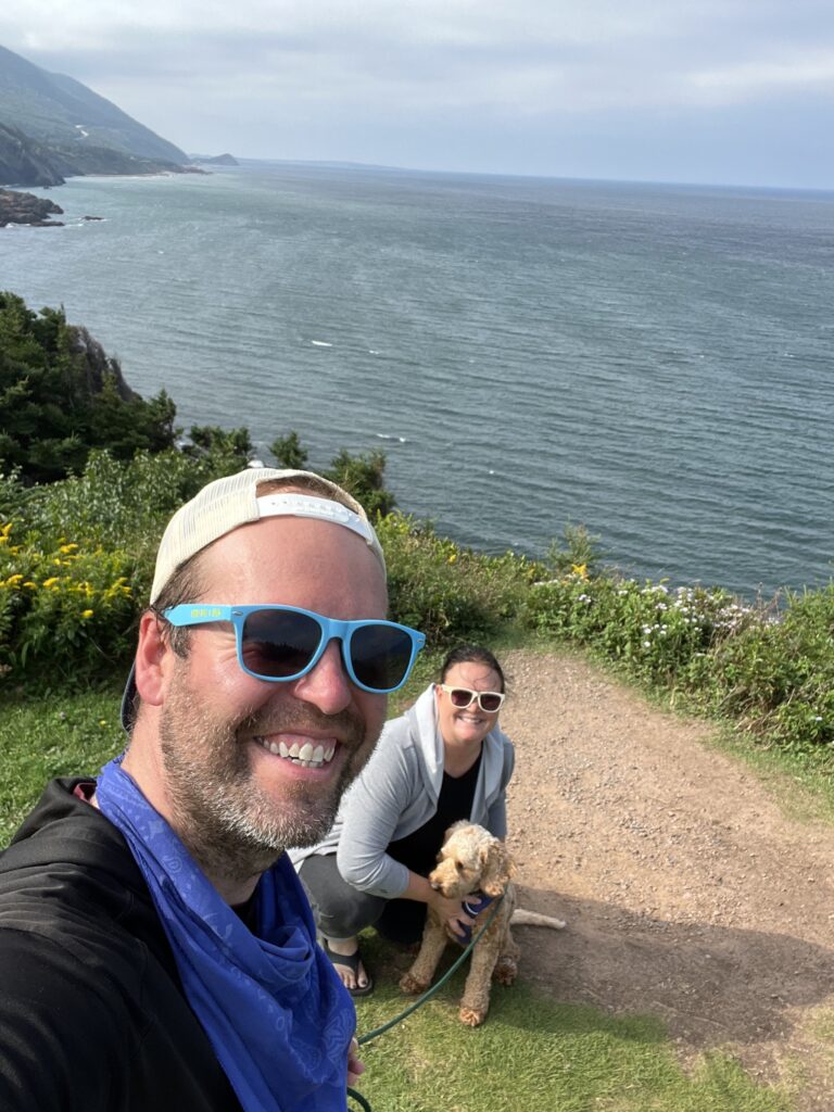Cape Breton Highlands selfie attempt on our Atlantic Canada Road Trip!
