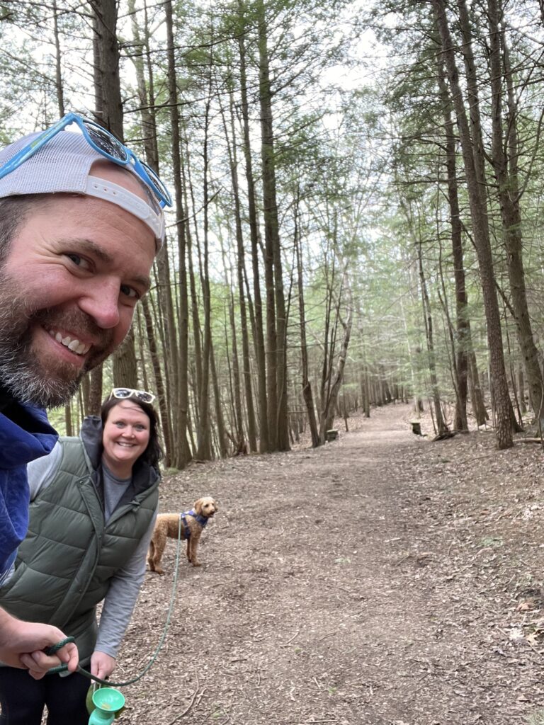 Hitting the dog friendly Rim Trail in Hocking Hills State Park in Ohio.